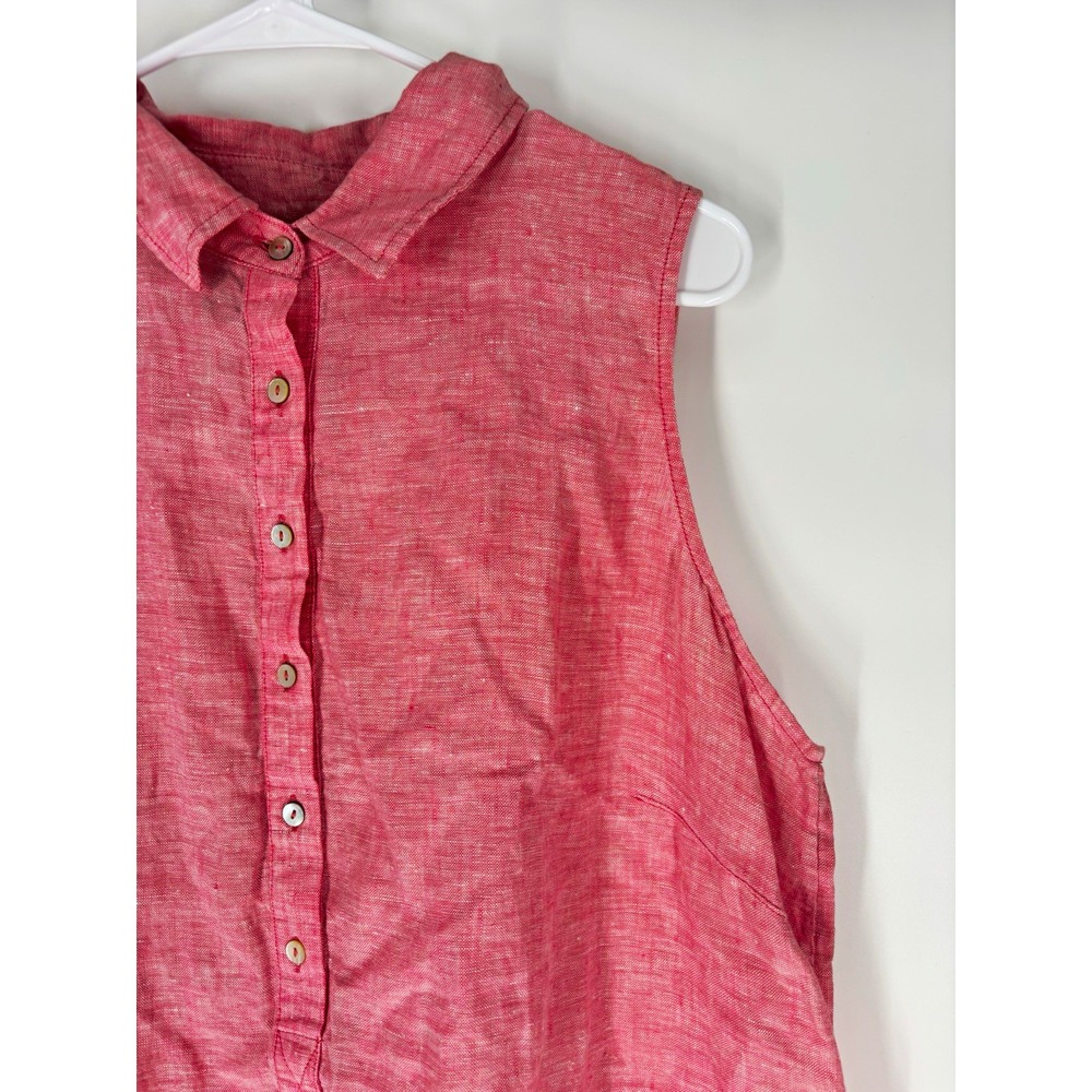 Tahari Womens 100% Linen Sleeveless Shirt Dress Sz 1X Resort Coastal Pink Flowy